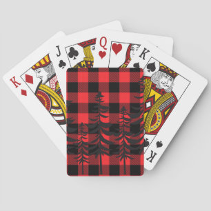 Red Plaid Evergreen Silhouette Playing Cards