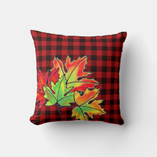 Red Plaid Fall Maple Leaves county classic Cushion