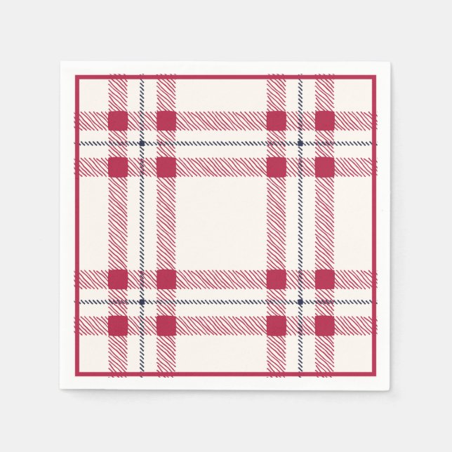 Red Plaid Farmhouse Country Christmas Holiday Napkin (Front)
