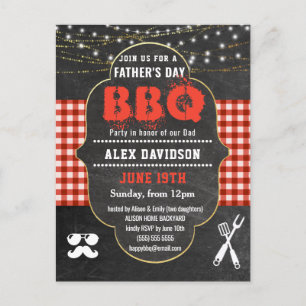 Red Plaid Father's Day BBQ Party Invitation Postcard