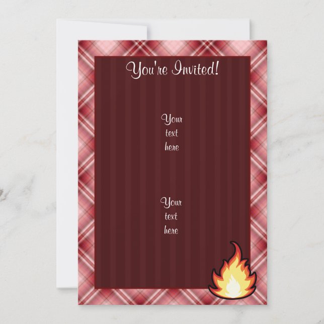 Red Plaid Fire Flame Invitation (Front)
