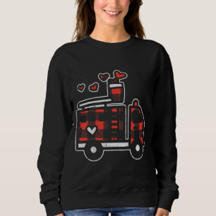 Red Plaid Fire Truck Valentines Day Firefighter Sweatshirt
