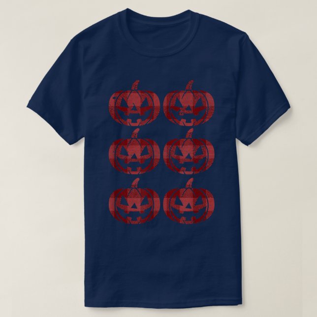Red Plaid Flannel Happy Halloween Pumpkin Jack O L T-Shirt (Design Front)
