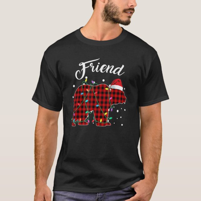 Red Plaid Friend Bear Matching Buffalo Pajama T-Shirt (Front)