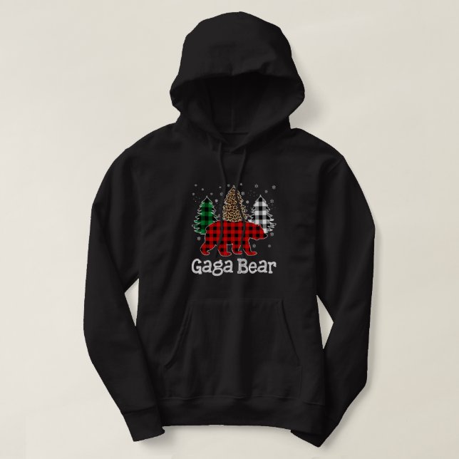 Red Plaid Gaga Bear Bear Christmas Tree Leopard Pa Hoodie (Design Front)