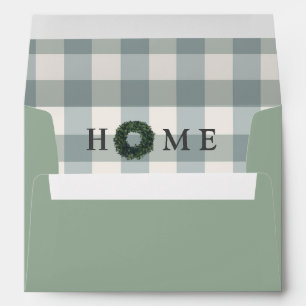Red Plaid Gingham “HOME” Farmhouse Decor Boxwood Envelope