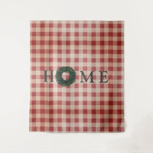 Red Plaid Gingham “Home” Farmhouse Style Tapestry