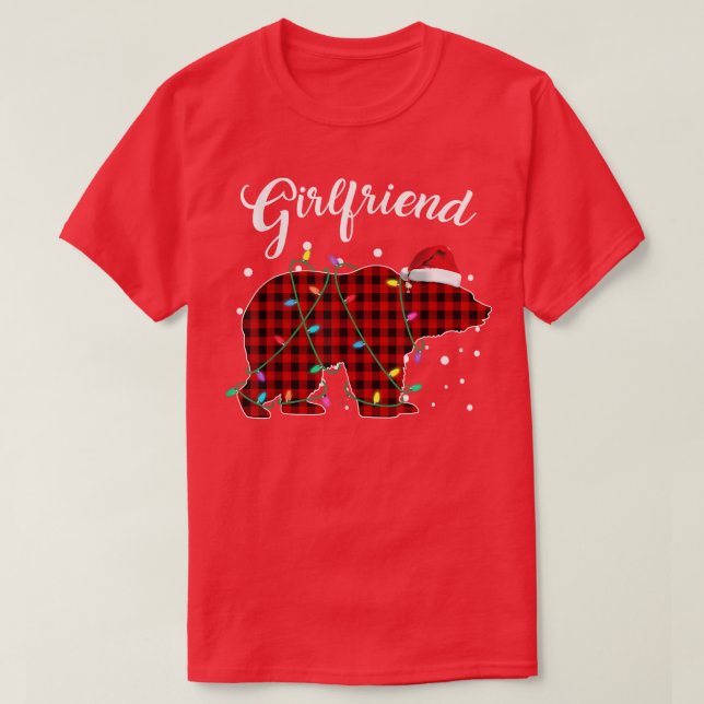 Red Plaid Girlfriend Bear Matching Buffalo Pajama  T-Shirt (Design Front)
