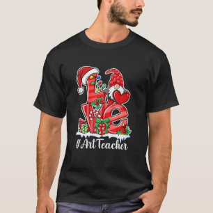Red Plaid Gnome Love Art Teacher Christmas Santa T T-Shirt