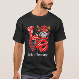 Red Plaid Gnome Love Math Teacher Christmas Santa T-Shirt