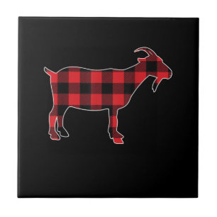 Red Plaid Goat Santa Christmas Ceramic Tile