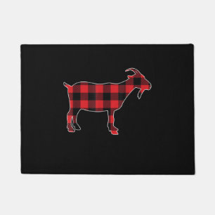 Red Plaid Goat Santa Christmas Doormat