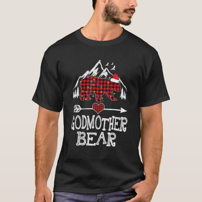 Red Plaid Godmother Bear Buffalo Matching Family P T-Shirt (Front)