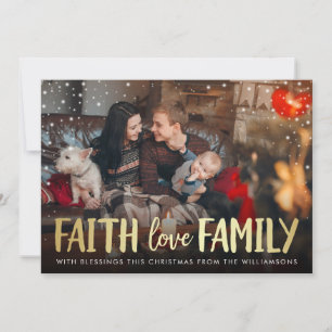 Red Plaid & Gold Faith Love Family Christmas Photo Holiday Card