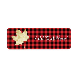 Red Plaid Gold Maple Leaf Return Address Label