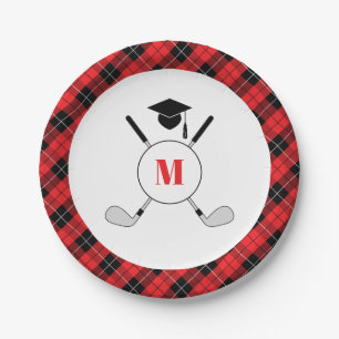 Red Plaid Golf Themed Graduation Party Paper Plate
