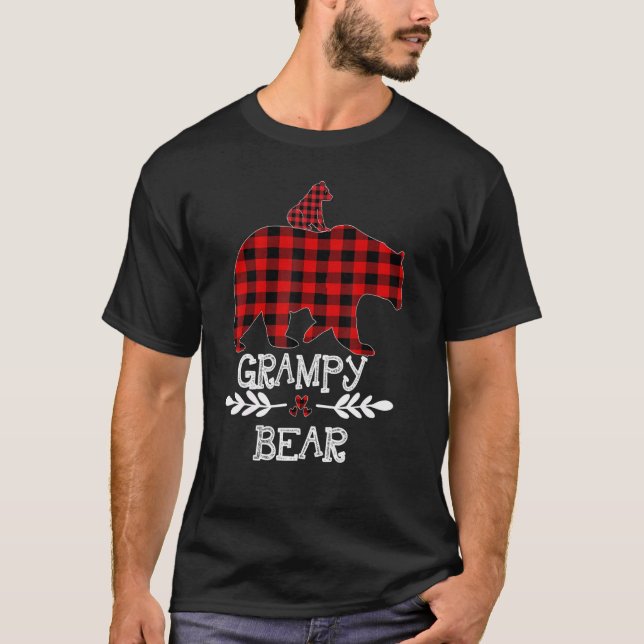 Red Plaid Grampy Bear Christmas Pajama Matching Fa T-Shirt (Front)