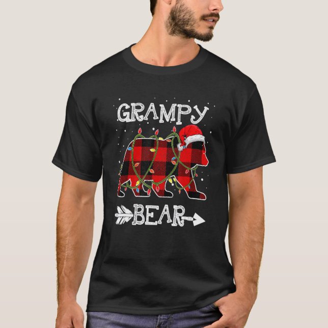 Red Plaid Grampy Bear Christmas Santa Family Match T-Shirt (Front)