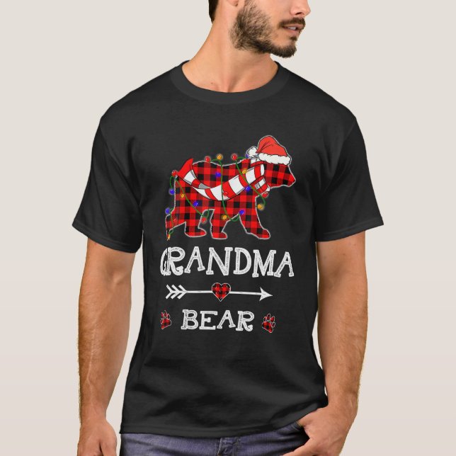 Red Plaid Grandma Bear Christmas Santa Family T-Shirt (Front)