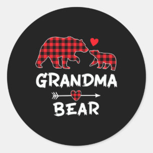 Red Plaid Grandma Bear Xmas Funny Family Christmas Classic Round Sticker