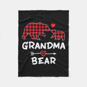 Red Plaid Grandma Bear Xmas Funny Family Christmas Fleece Blanket