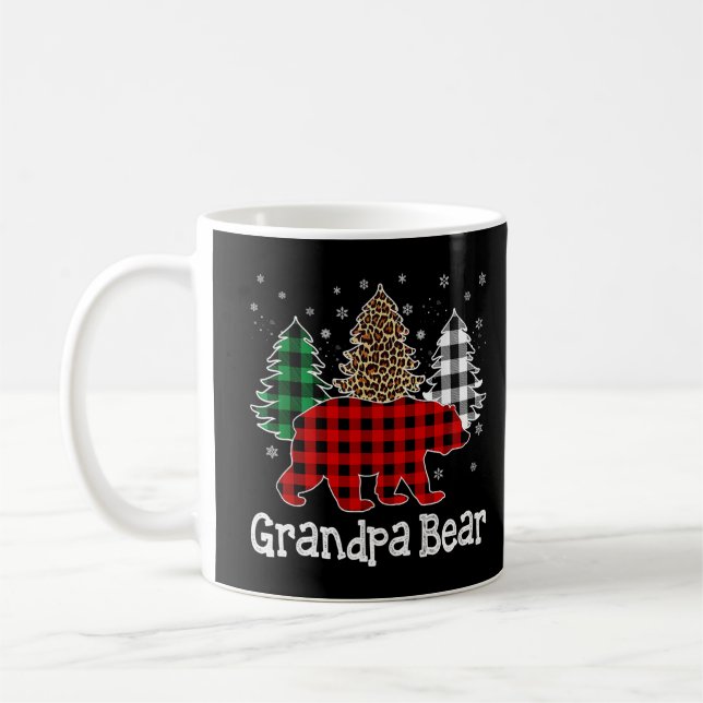 Red Plaid Grandpa Bear Bear Christmas Tree Leopard Coffee Mug (Left)