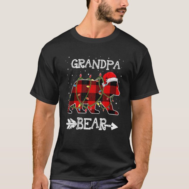 Red Plaid Grandpa Bear Christmas Santa Family Matc T-Shirt (Front)