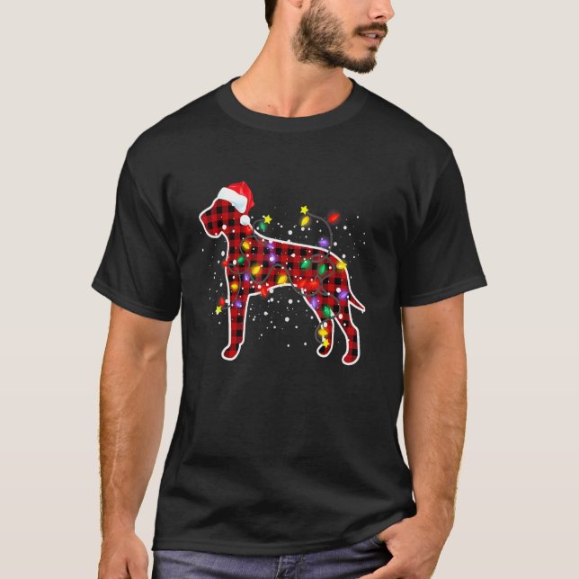 Red Plaid Great Dane Dog Christmas Pyjamas Xmas Li T-Shirt (Front)