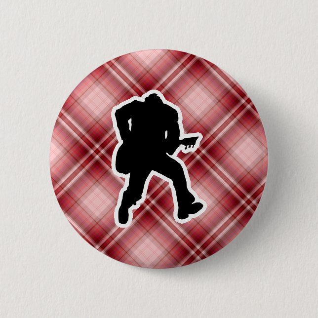 Red Plaid Guitarist 6 Cm Round Badge (Front)