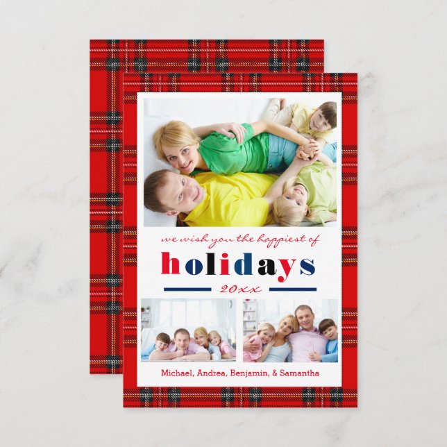 Red Plaid Happiest Holidays - 3x5 Christmas Card (Front/Back)