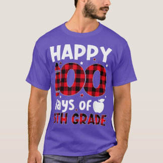Red Plaid Happy 100th Day Of 5th Grade Teacher Stu T-Shirt