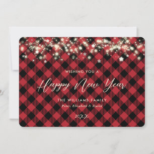 Red Plaid Happy New Year Card