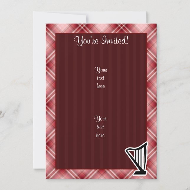 Red Plaid Harp Invitation (Front)