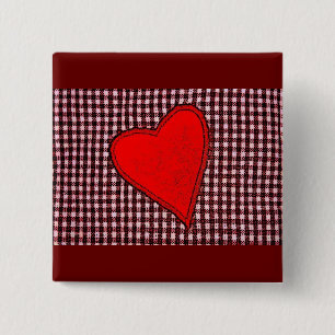 Red Plaid Heart 15 Cm Square Badge