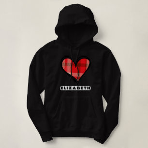 Red Plaid Heart Valentine's Love Black Hoodie