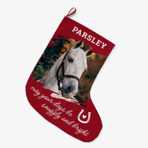 Red Plaid Horse Large Christmas Stocking