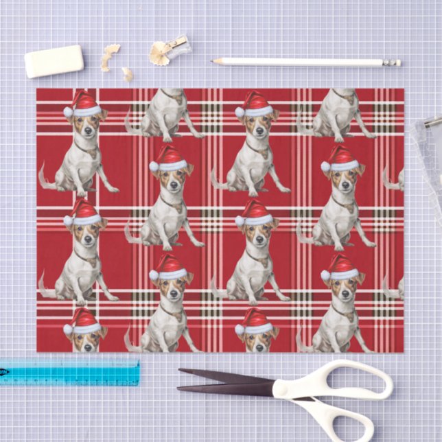 Red Plaid Jack Russell Dog Christmas Holiday Tissue Paper (Craft)