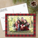 Red Plaid Kraft Family Photo Merry Christmas Postcard<br><div class="desc">Red Buffalo Plaid Family Photo Merry Christmas Kraft Holiday Postcard</div>