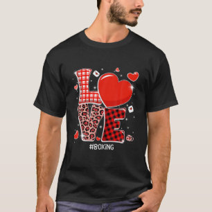 Red Plaid Leopard Love Boxing Heart Sports Valenti T-Shirt