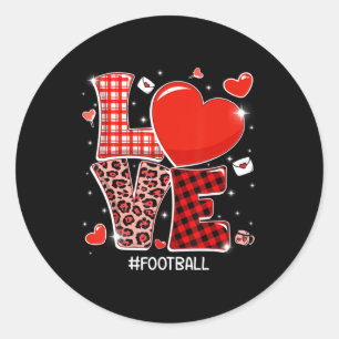 Red Plaid Leopard Love Football Heart Sports Valen Classic Round Sticker