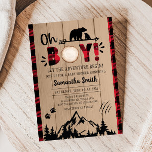 Red Plaid Lumberjack Baby Shower Invitation