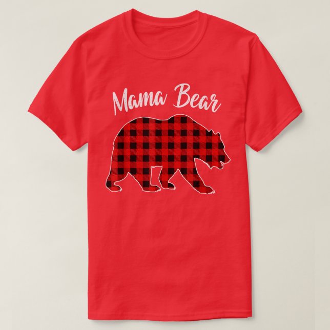 Red Plaid Mama Bear Matching Buffalo Family Pajama T-Shirt (Design Front)