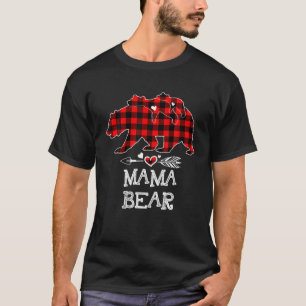 Red Plaid Mama Bear Two Cubs Matching Pajama Famil T-Shirt