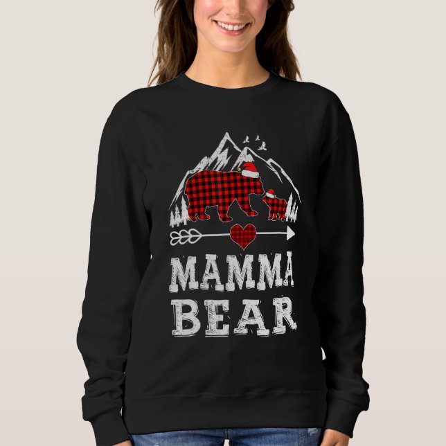 Red Plaid Mamma Bear  Matching Pajama Family Sweatshirt (Front)