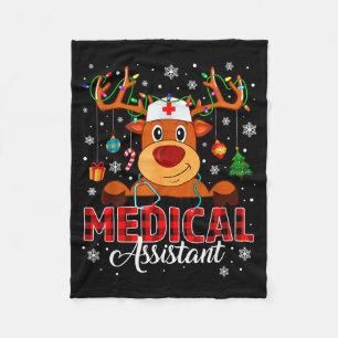 Red Plaid Medical Istant Nurse Reindeer Christmas  Fleece Blanket