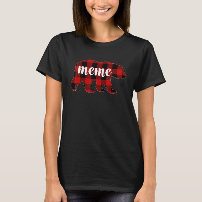 Red Plaid Meme Bear Matching Family Buffalo Christ T-Shirt (Front)