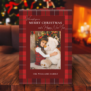 Red Plaid Merry Christmas 1 Photo Holiday Card