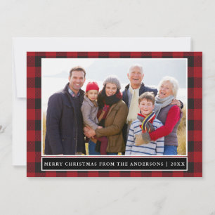 Red Plaid Merry Christmas Family Photo Holiday Card