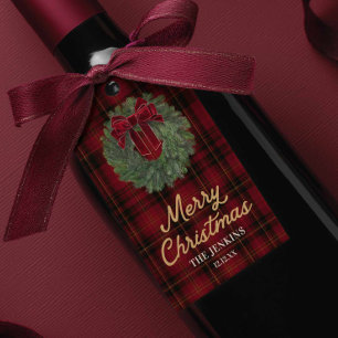 Red Plaid Merry Christmas Favour Sticker Gift Tags
