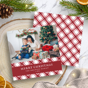Red Plaid Merry Christmas Flat Holiday Card